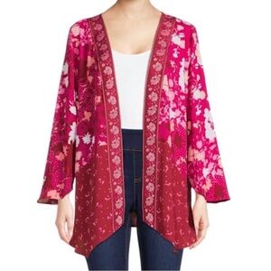 The Pioneer Woman Floral Kimono Cardigan L/XL Pink Boho Duster